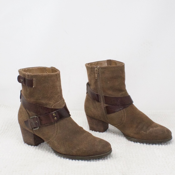 Cobb Hill Brown Suede Leather Heel Ankle Boots 9 - Picture 4 of 8